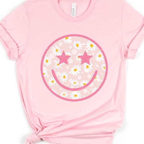 Graphic Pink Smile Tees with Daisy Detail